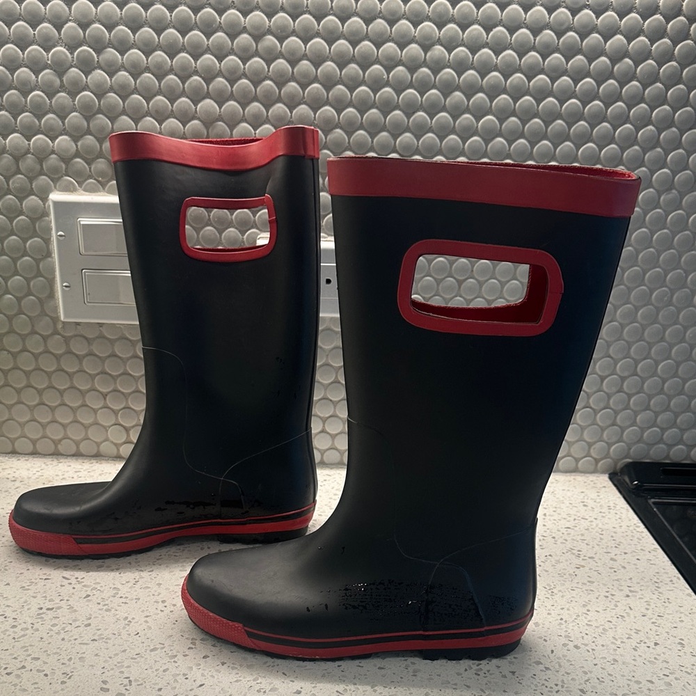 Capelli of New York Black and Red Women’s' Rain Boots